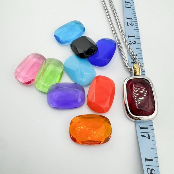Signed Joan Rivers Interchangeable Glass Gem Necklace 9 Colors Silver Tone Chain - Picture 13 of 14